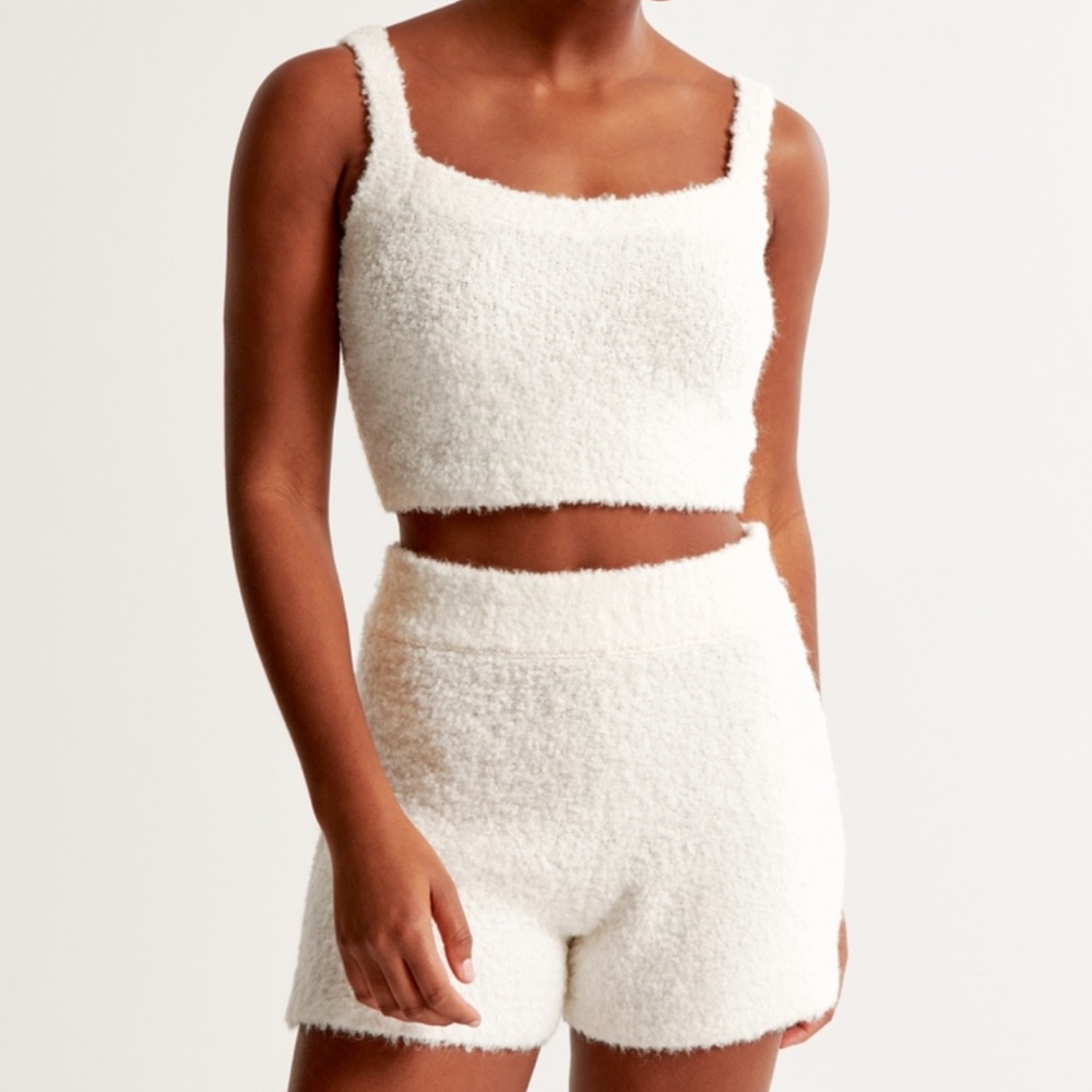 Abercrombie Lounge Boucle Tank and Shorts Set Cream XS NWT Cozy 2-Piece